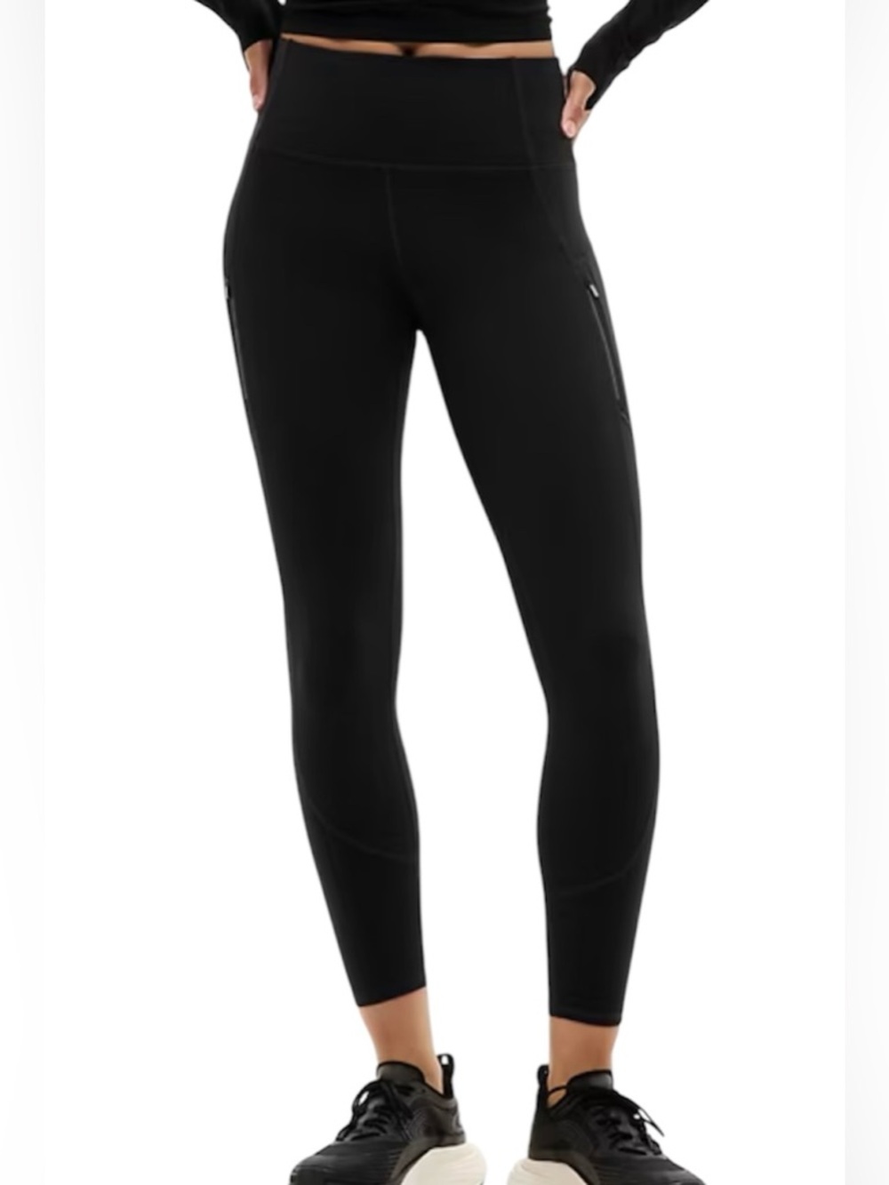 Athleta Rainier Tight High Rise Reflective Zip Pockets Leggings Black Sz MT